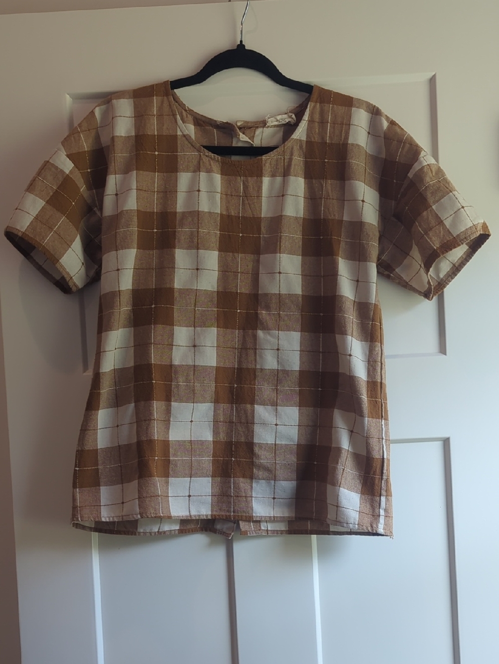 Roolee Checkered Boxy Short Sleeve Linen/Cotton Top